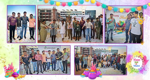 team members enjoying vibrant holi celebration in 2024 with colors and joy