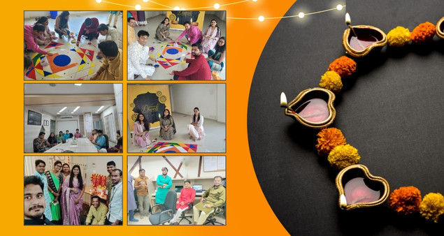 Team celebrating Diwali 2024 with festive decor lights and moments of togetherness