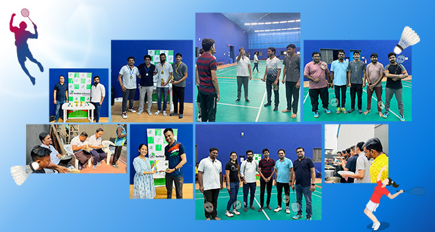 employees competing in badminton matches during the 2023 league