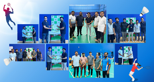 employees competing in badminton matches during the 2023 league