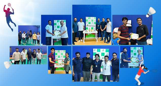 employees competing in badminton matches during the 2023 league