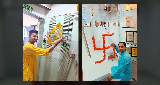 team enjoying diwali 2022 with cultural programs and festive lights