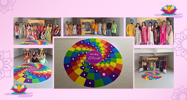 team celebrating diwali 2023 with traditional attire and lights