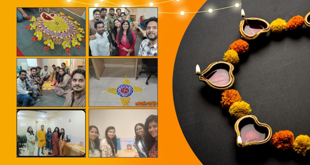 Team celebrating Diwali 2024 with festive decor lights and moments of togetherness