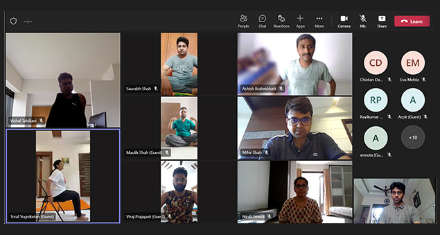 team performing yoga sessions during international yoga day 2022