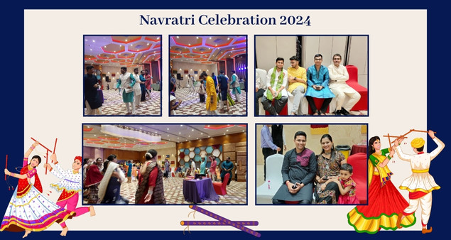 Team enjoying Navratri 2024 with traditional attire dance and festive celebration