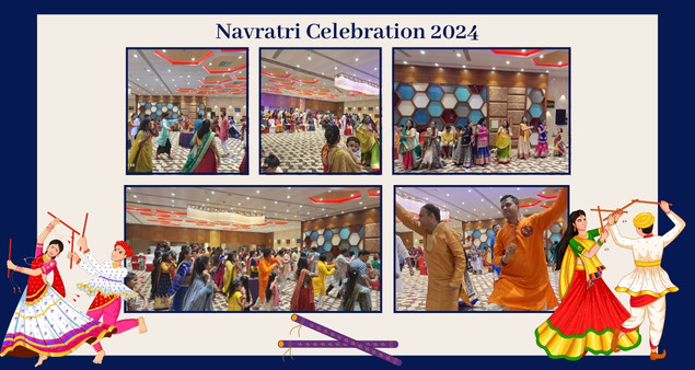 Team enjoying Navratri 2024 with traditional attire dance and festive celebration