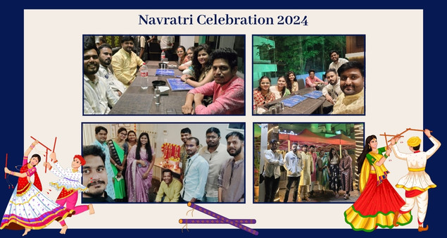 Team enjoying Navratri 2024 with traditional attire dance and festive celebration