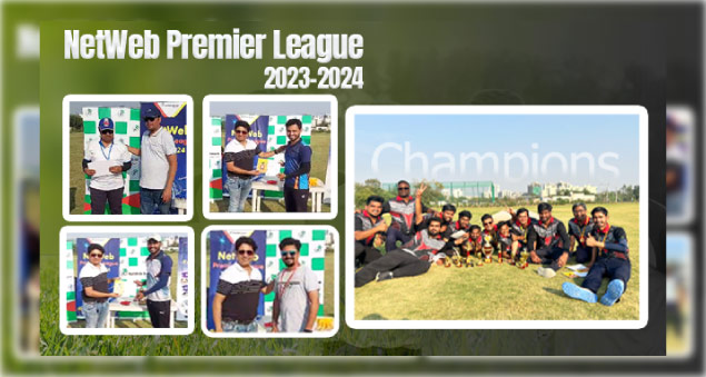 employees playing cricket during netweb premier league 2023 to 2024