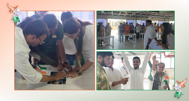 Team members in traditional attire celebrating Republic Day with flags and cultural activities