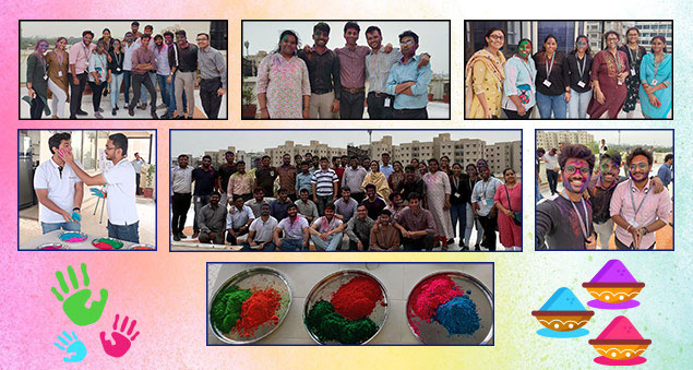 employees enjoying colorful holi festivities with energy and fun
