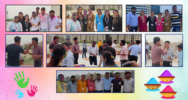 employees enjoying colorful holi festivities with energy and fun